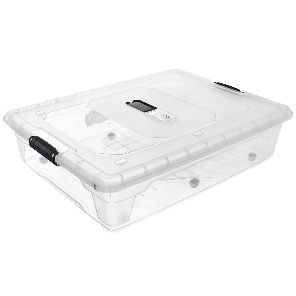 Storage box on wheels with large capacity and durability
