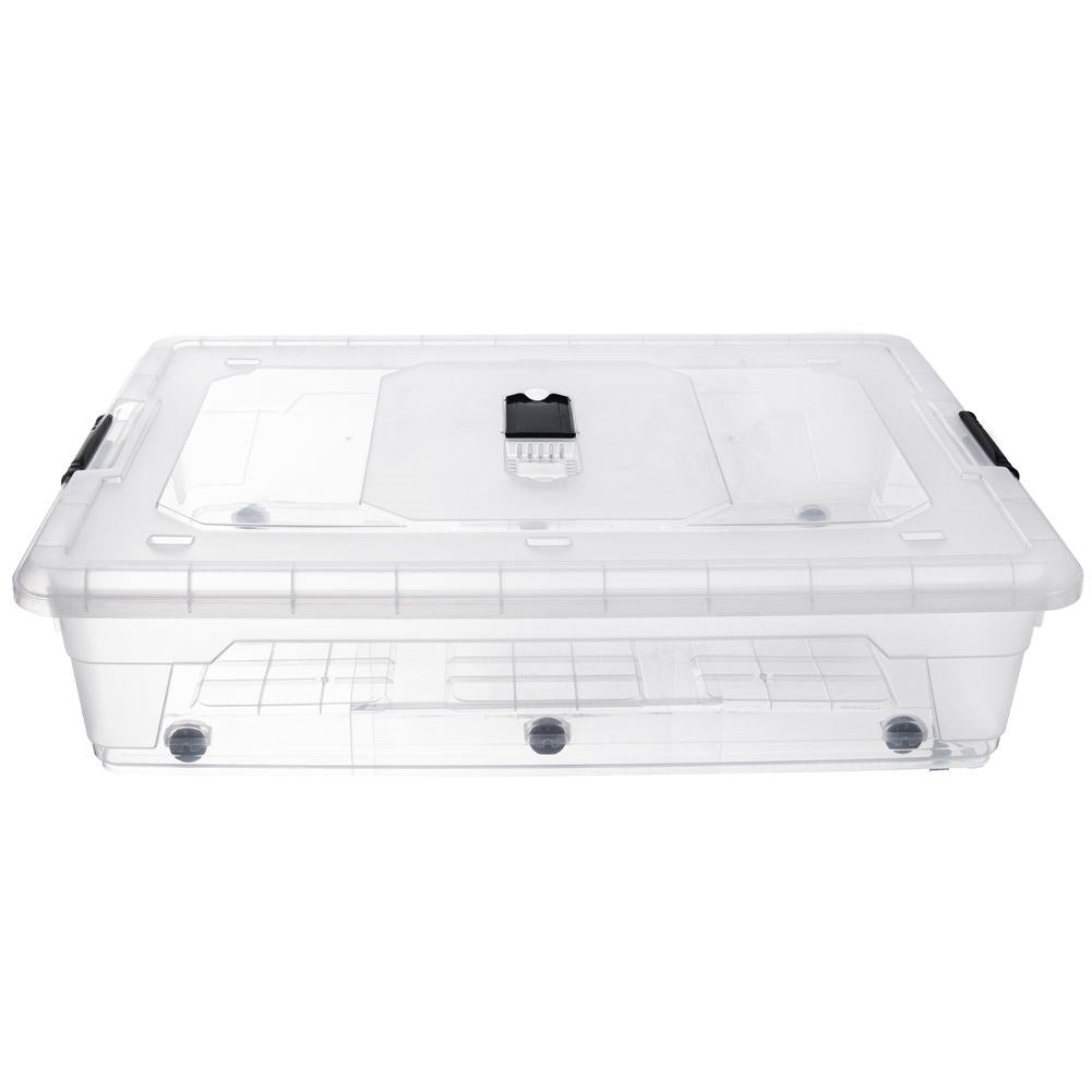 Storage box on wheels with large capacity and durability