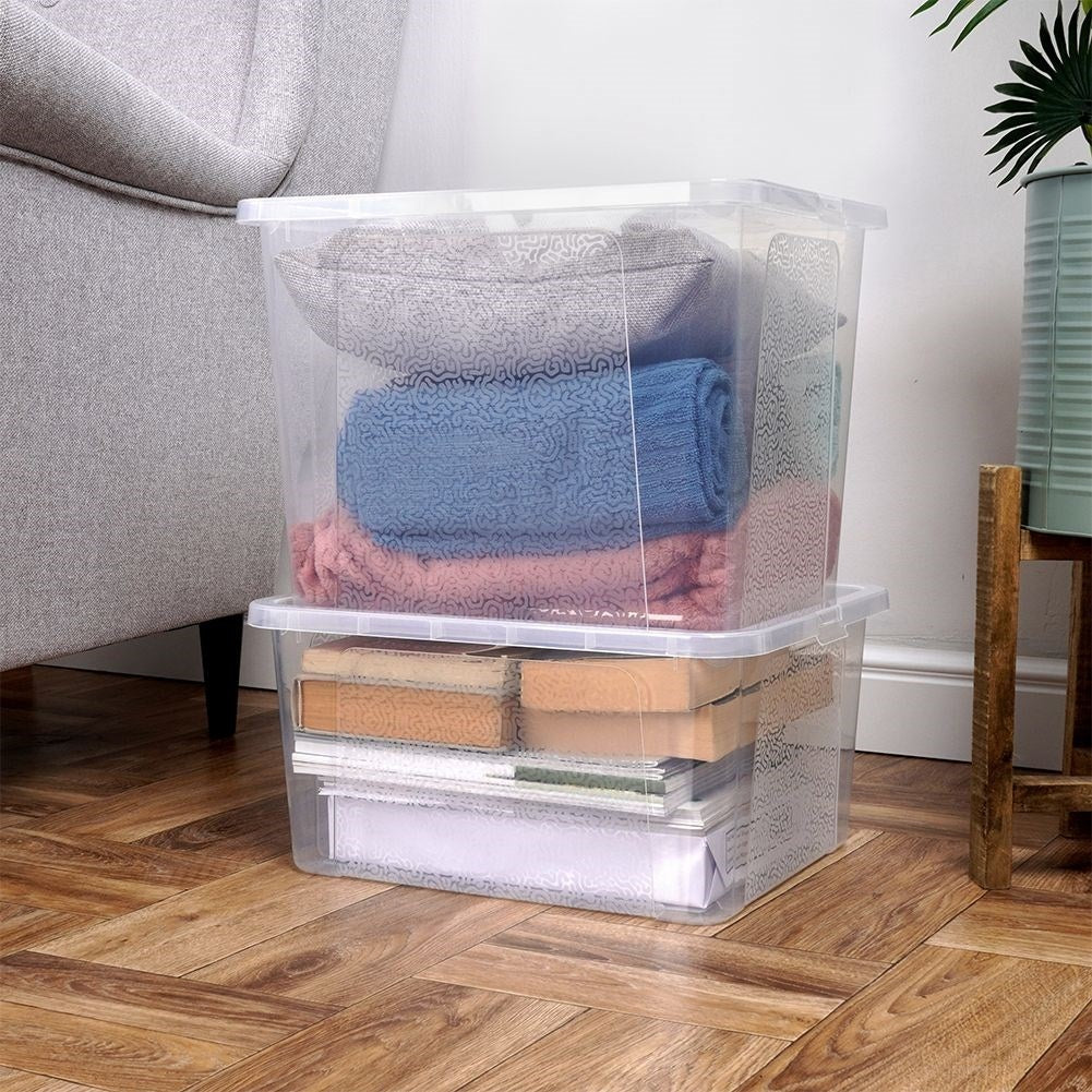 Storage box with lid, durable and transparent plastic