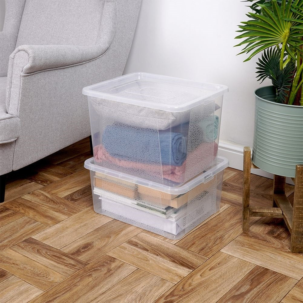 Storage box with lid, durable and transparent plastic
