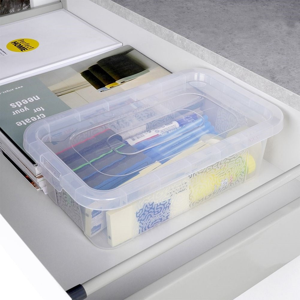 Storage box with lid, durable transparent plastic