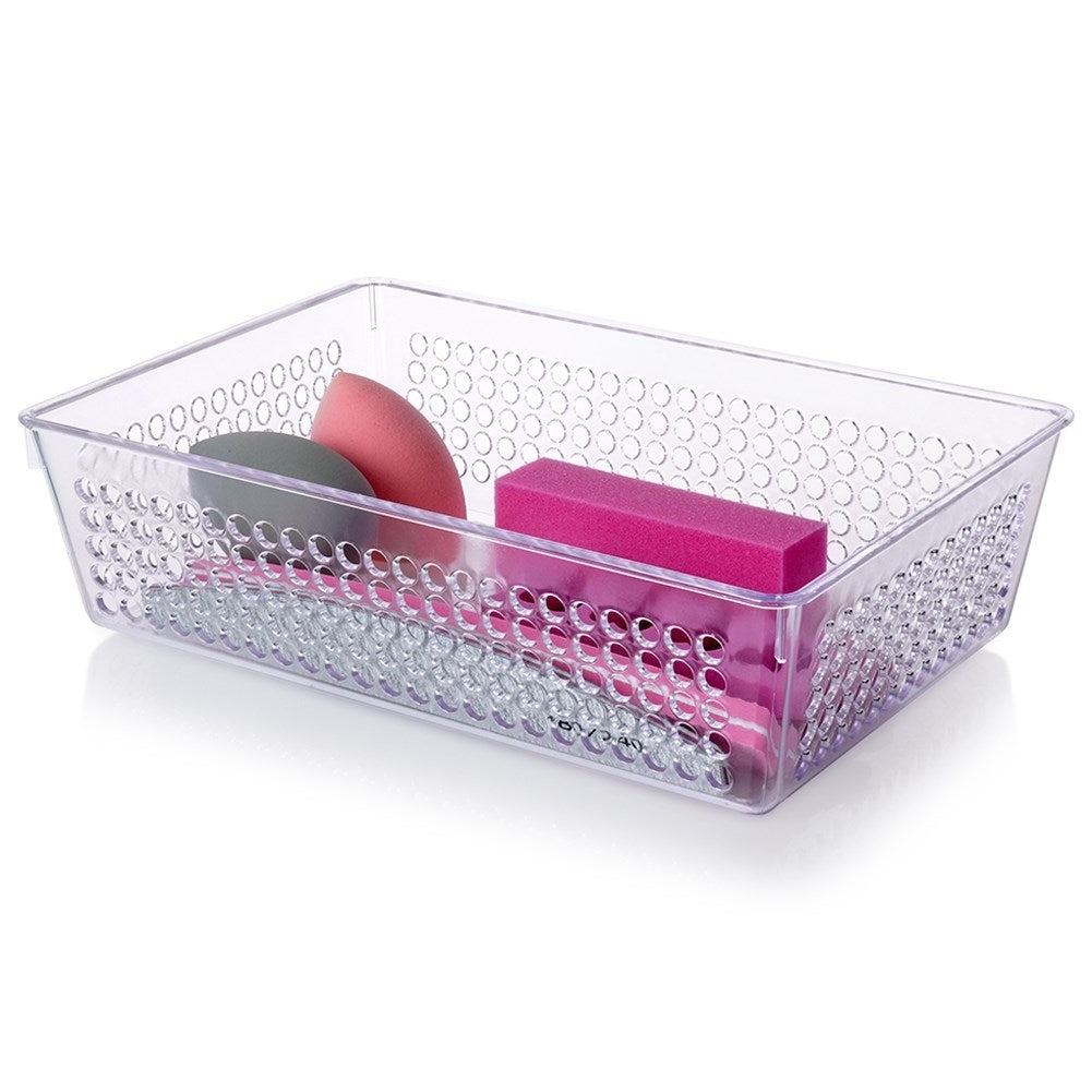 Storage box with perforated sides in transparent material