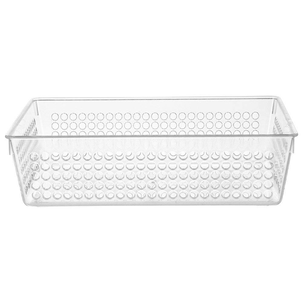 Storage box with perforated sides in transparent material
