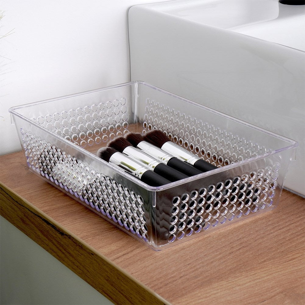 Storage box with perforated sides in transparent material