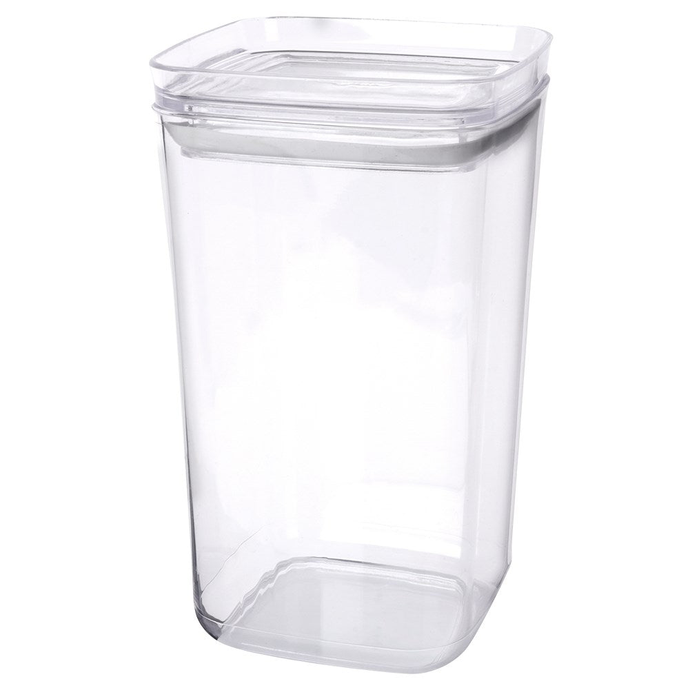 Storage container for dry goods, durable and transparent material