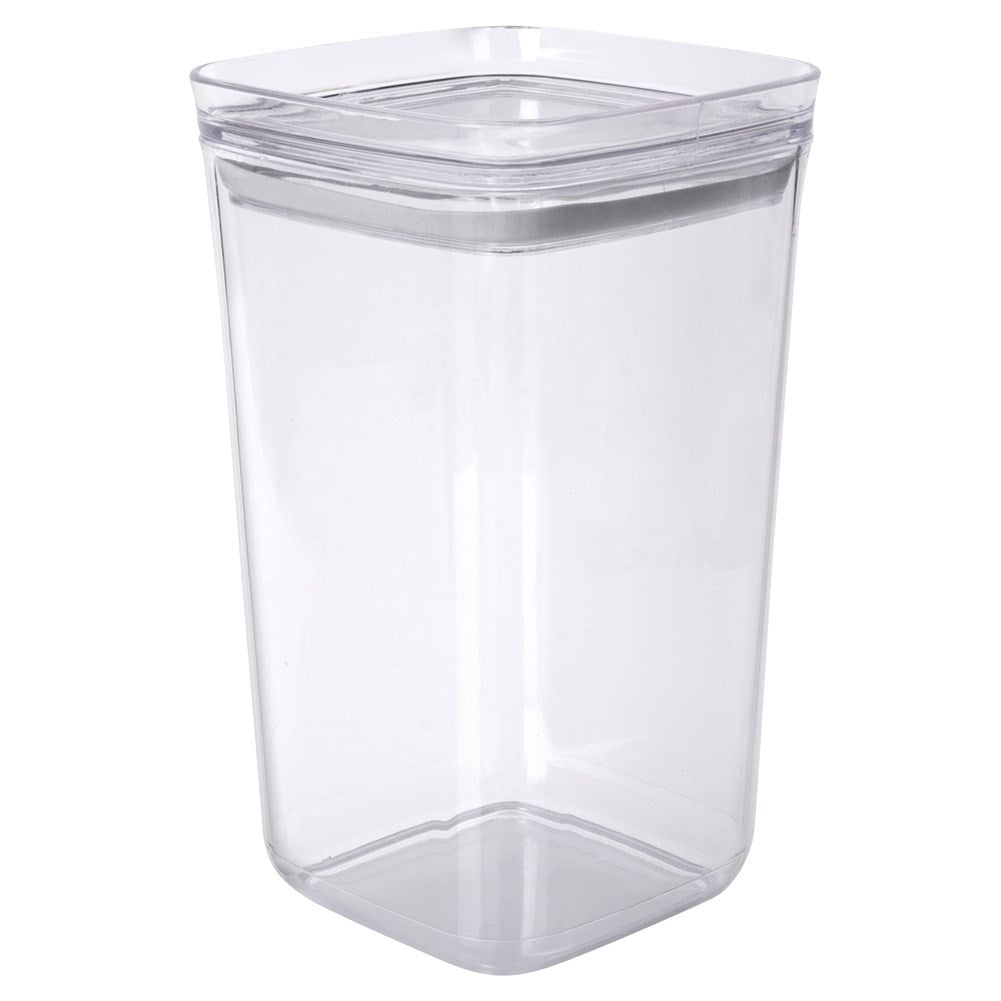 Storage container for dry goods, durable and transparent material
