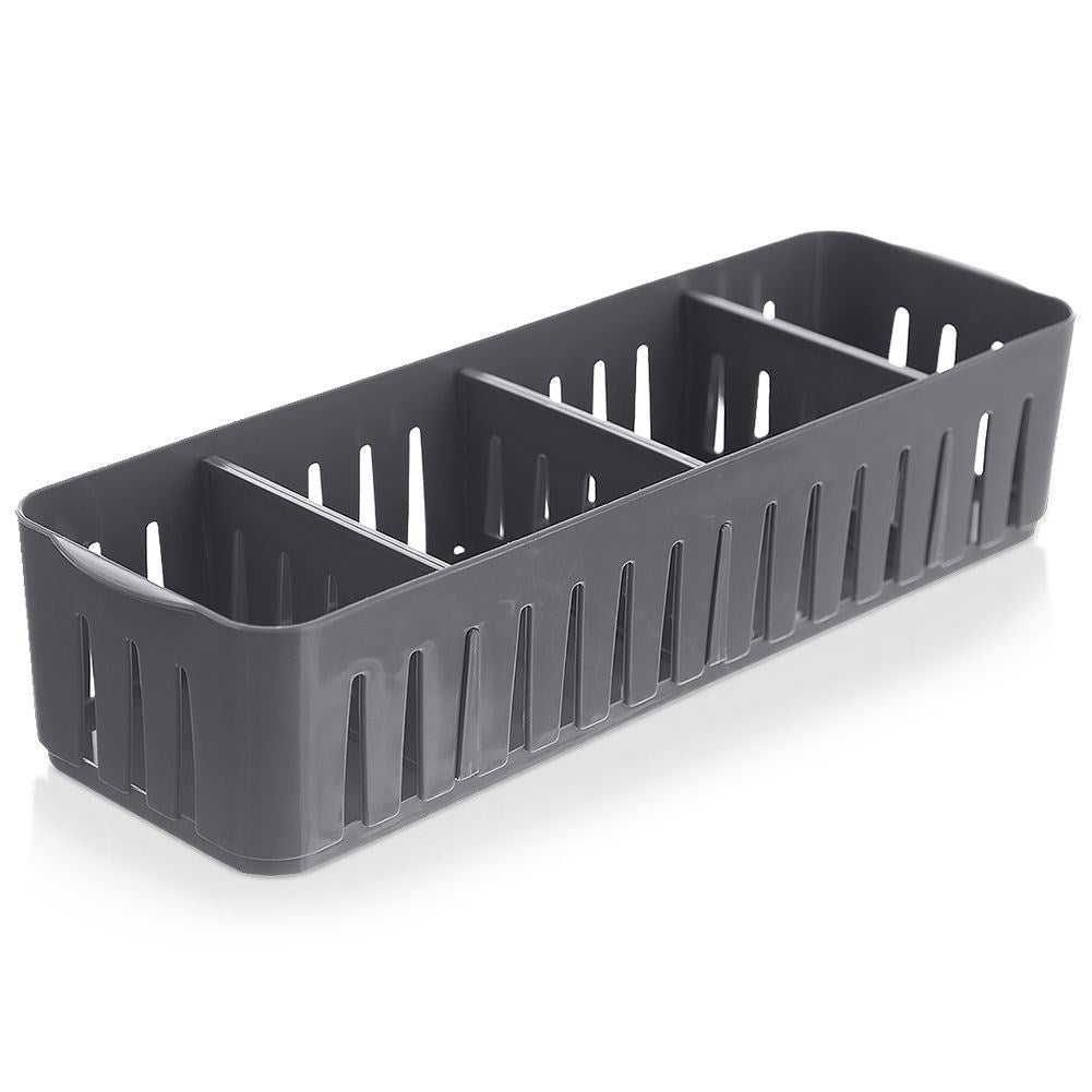 Storage container for spice bags in gray plastic