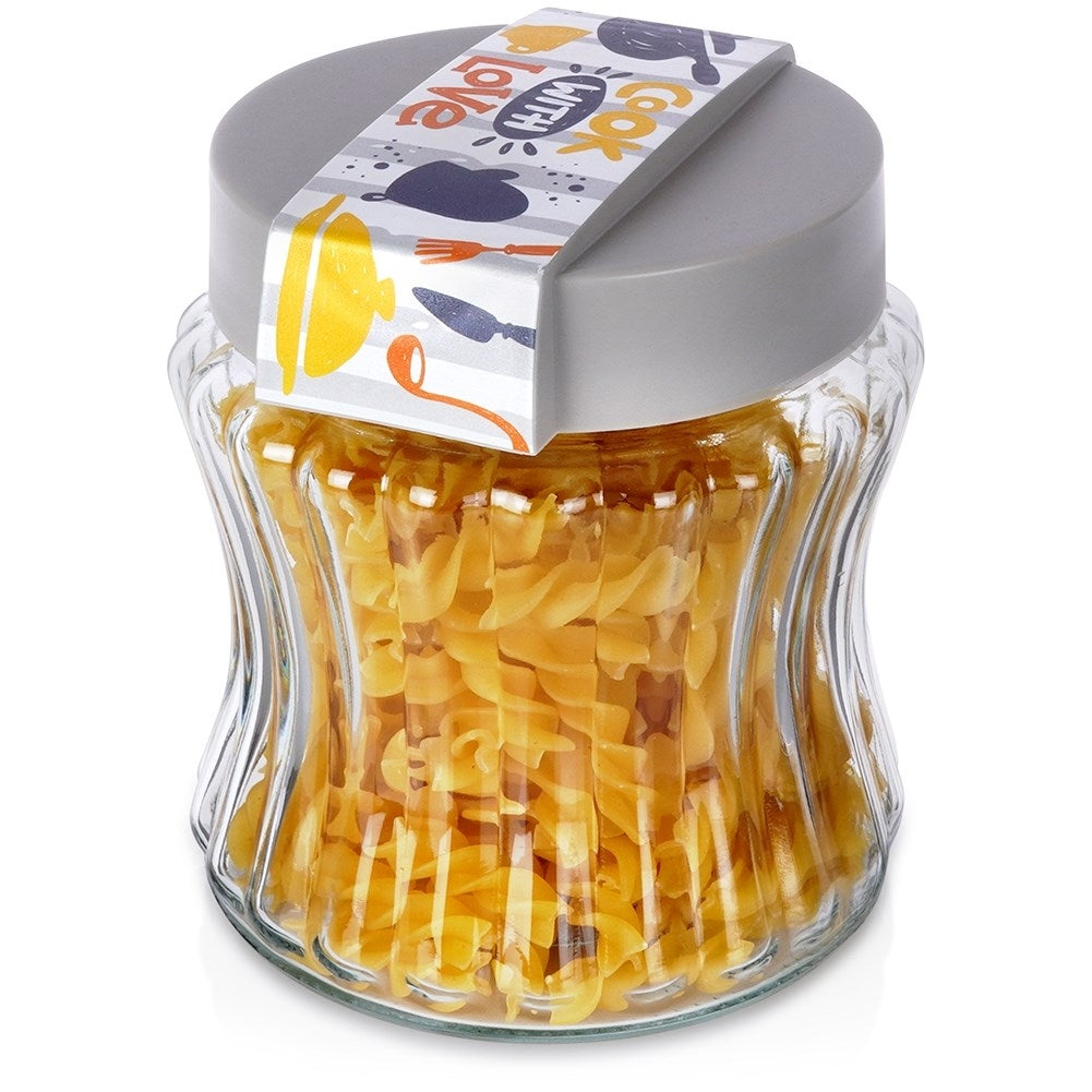Storage containers for dry food in glass and plastic