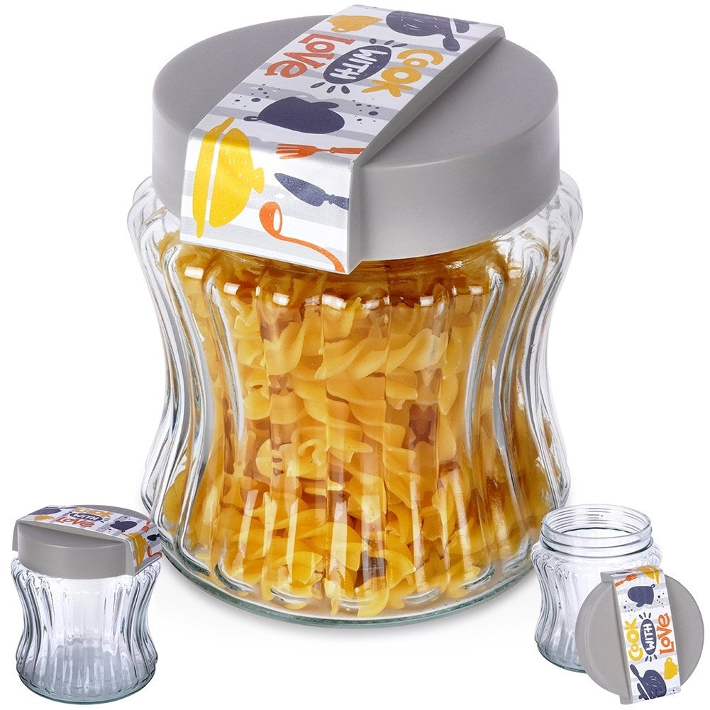 Storage containers for dry food in glass and plastic