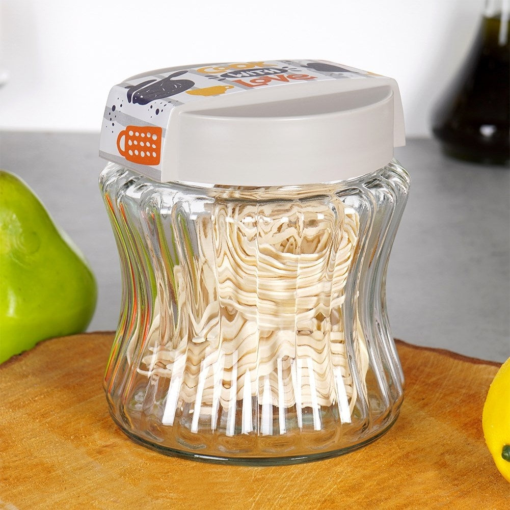 Storage containers for dry food in glass and plastic