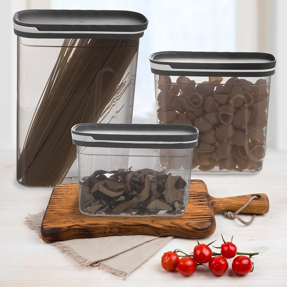 Storage container with dosing lid and measuring scoop