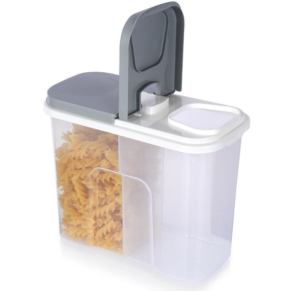 Storage container with two compartments and individual lids