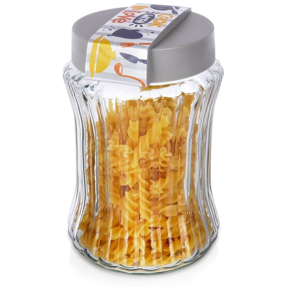 Storage jar for dry food in glass and plastic