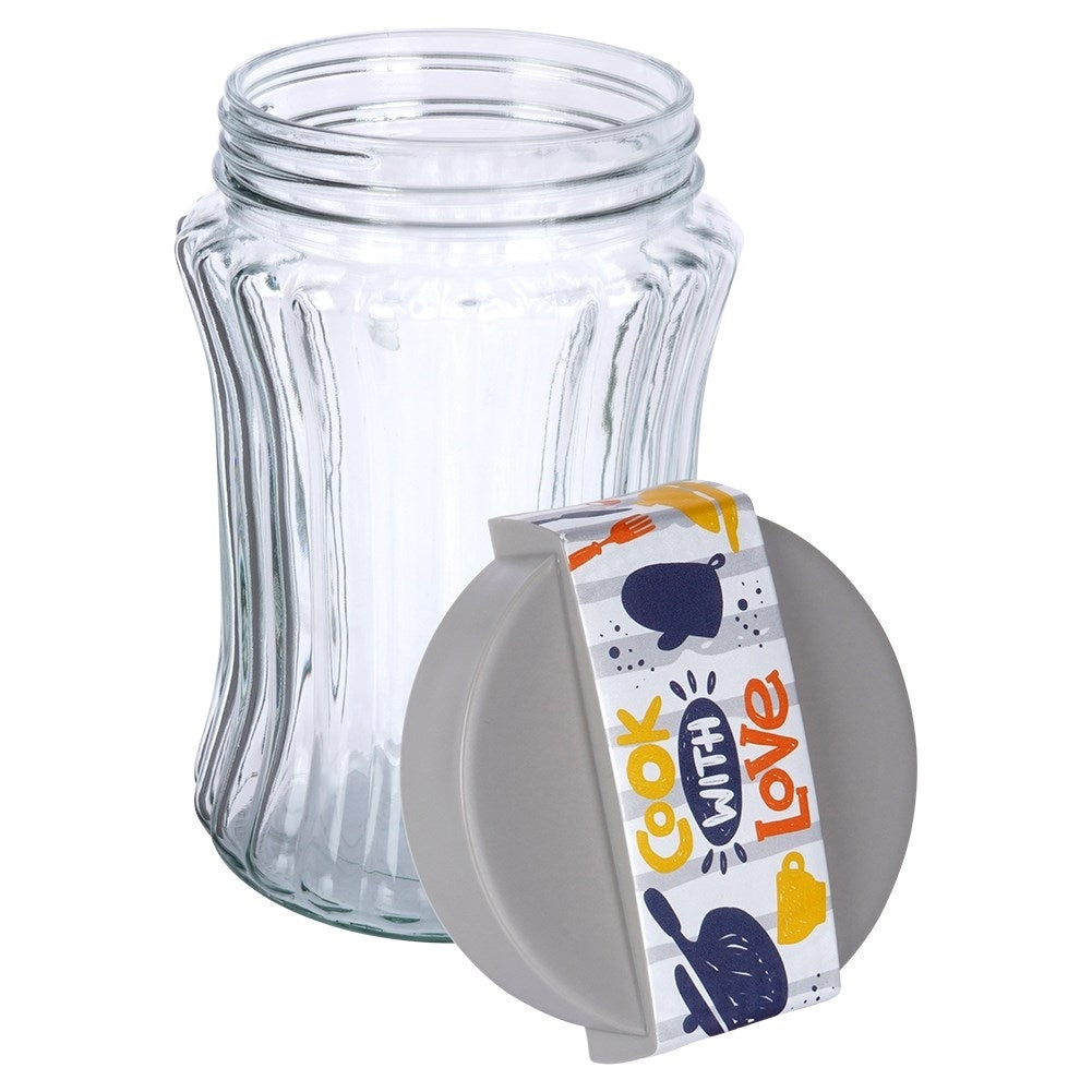 Storage jar for dry food in glass and plastic