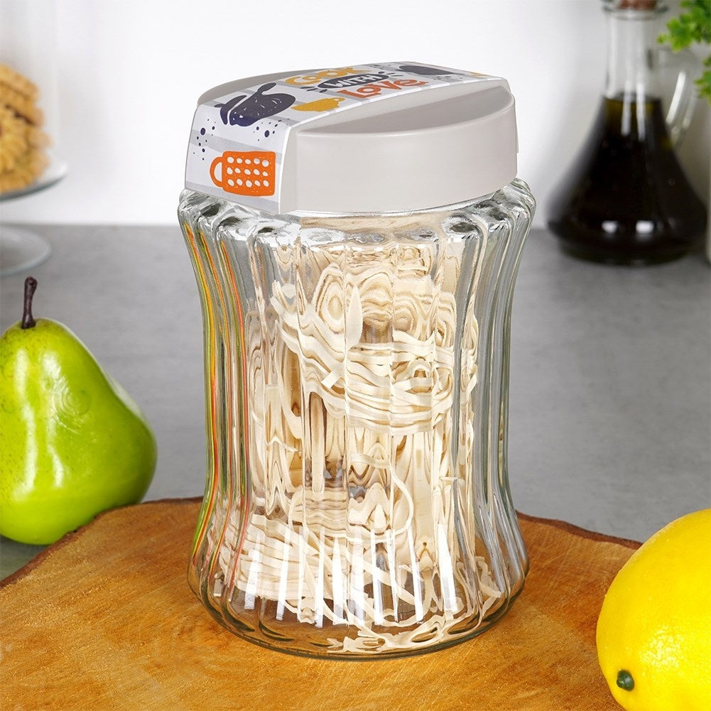Storage jar for dry food in glass and plastic