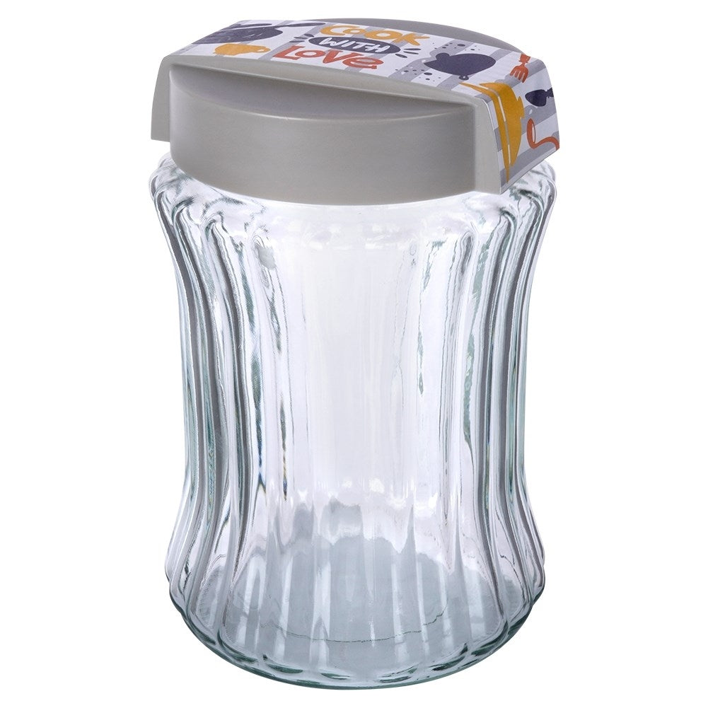 Storage jar for dry food in glass and plastic