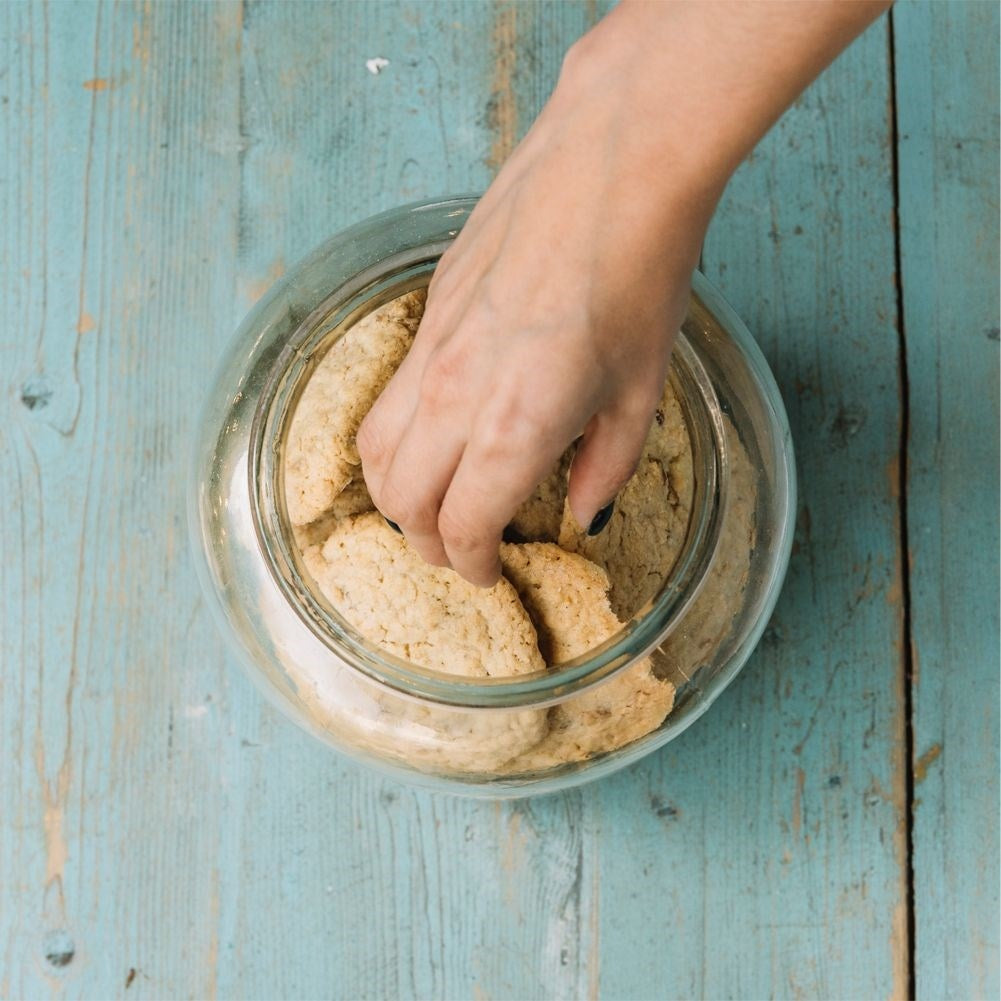Storage jar with lid for food items such as cookies, coffee, etc.