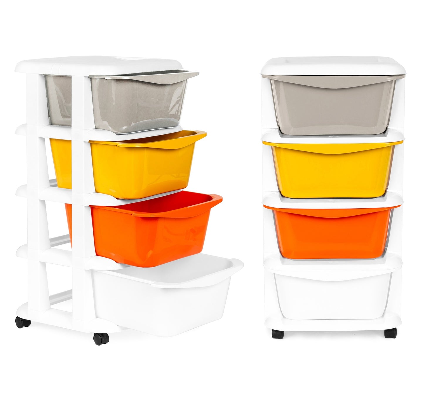 Storage organiser with 4 pull-out drawers legs with castors