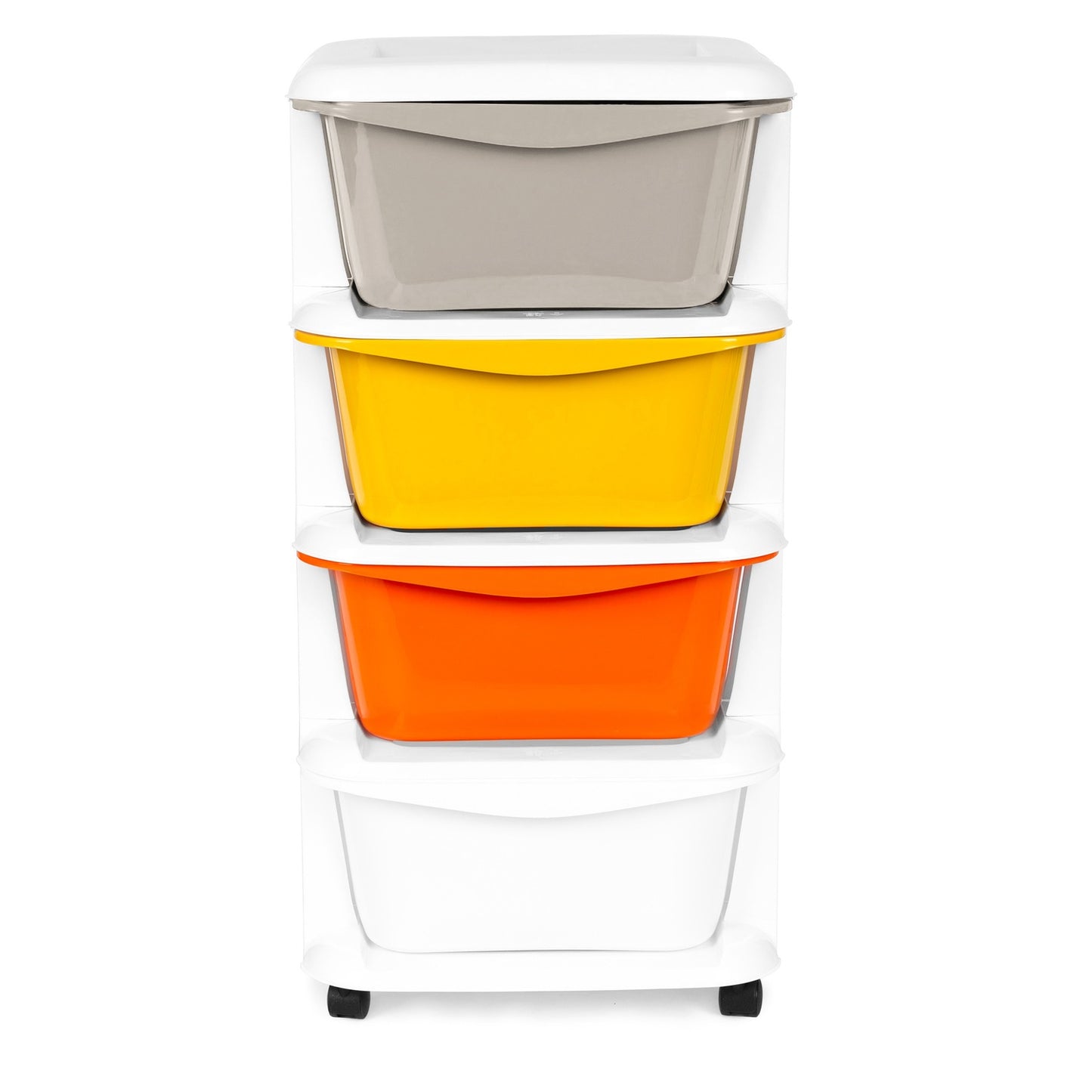 Storage organiser with 4 pull-out drawers legs with castors