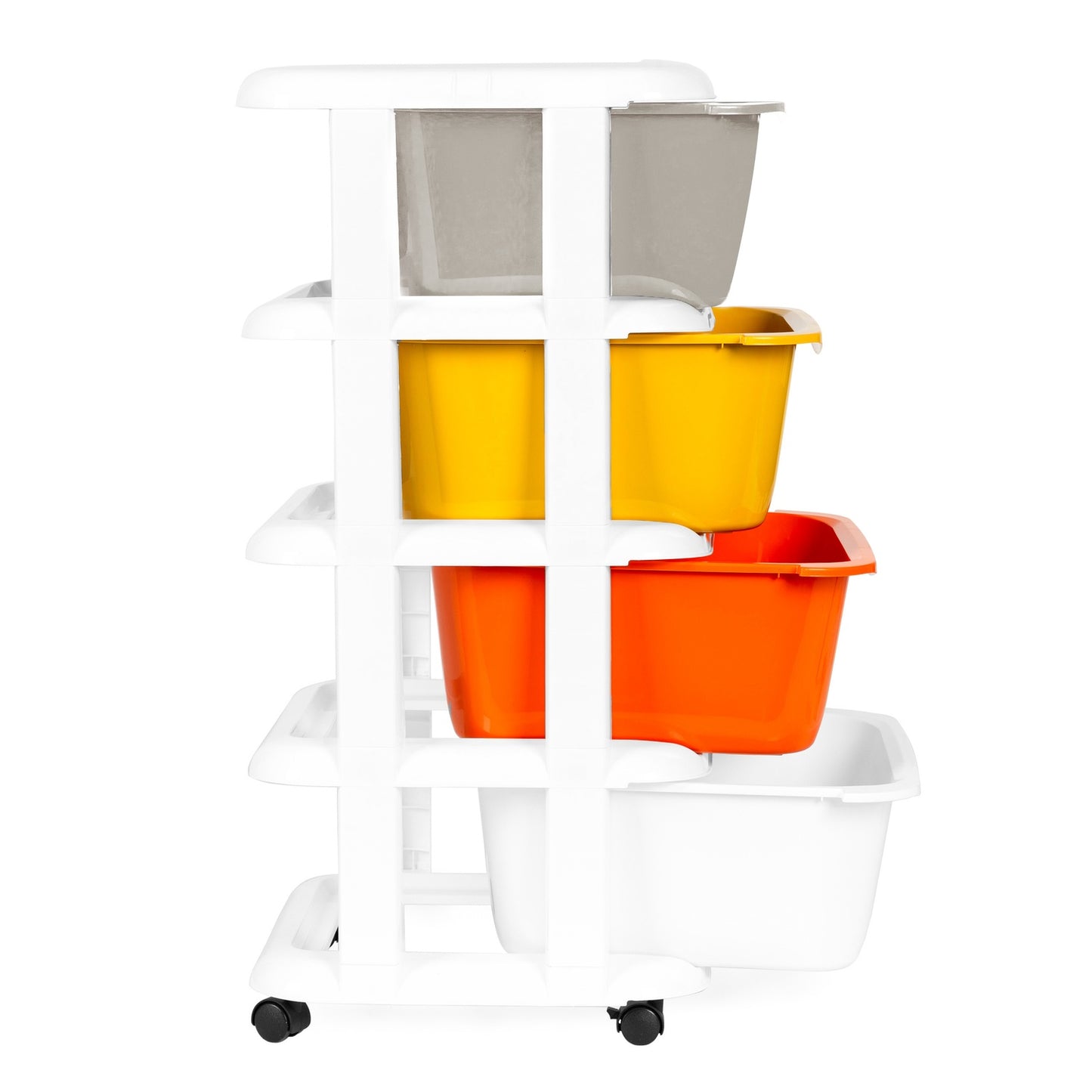 Storage organiser with 4 pull-out drawers legs with castors