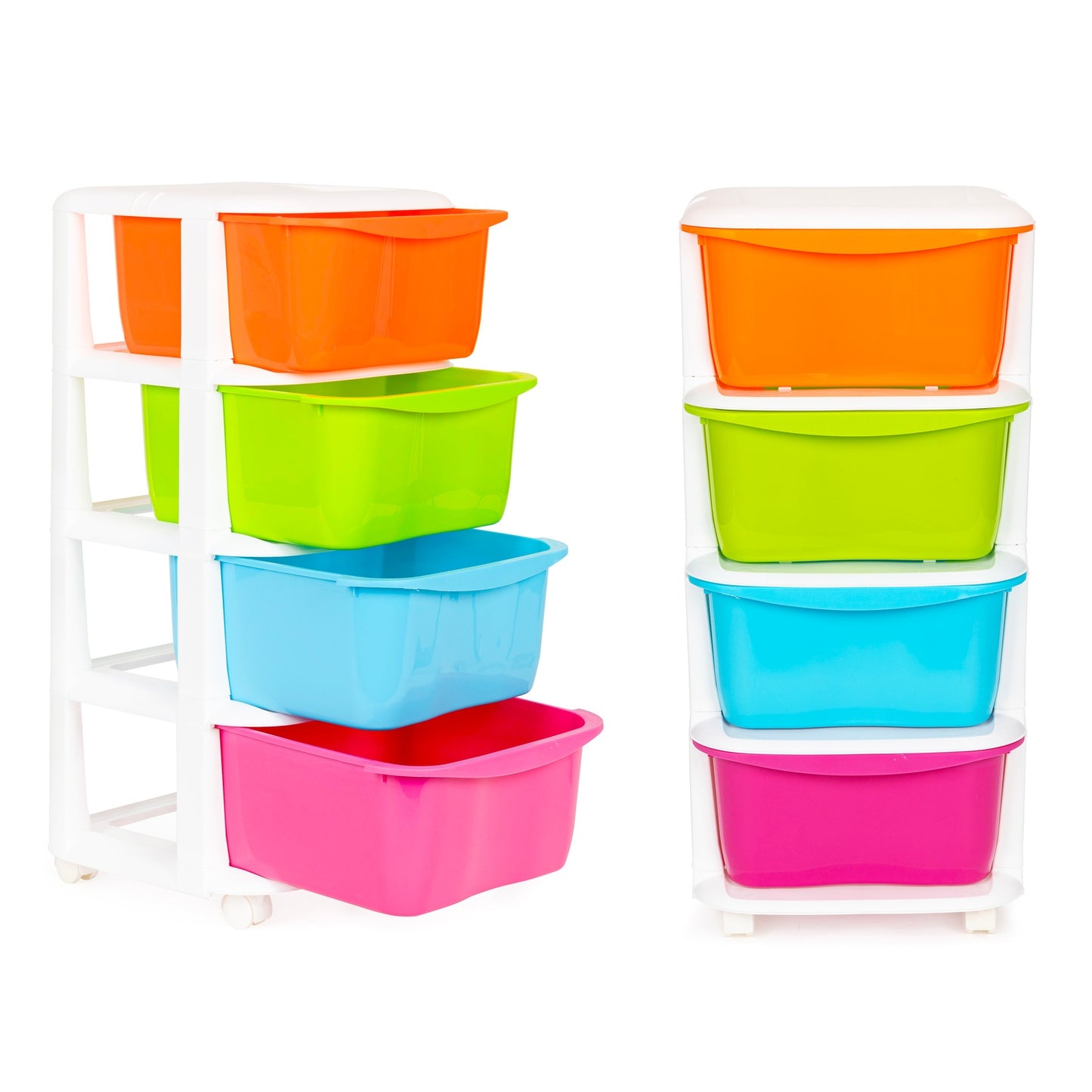 Storage organiser with 4 pull-out plastic drawers