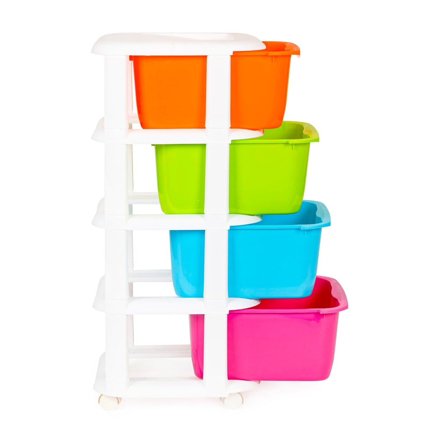 Storage organiser with 4 pull-out plastic drawers
