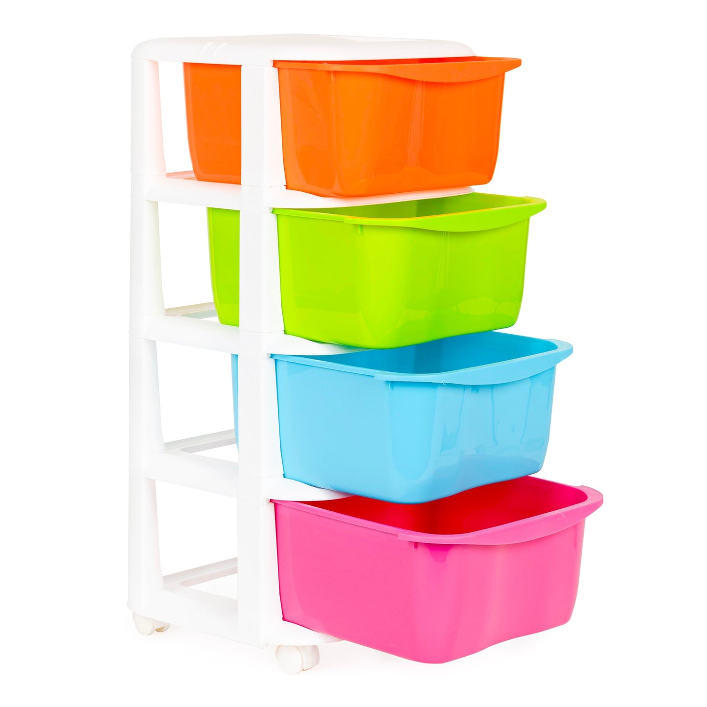 Storage organiser with 4 pull-out plastic drawers