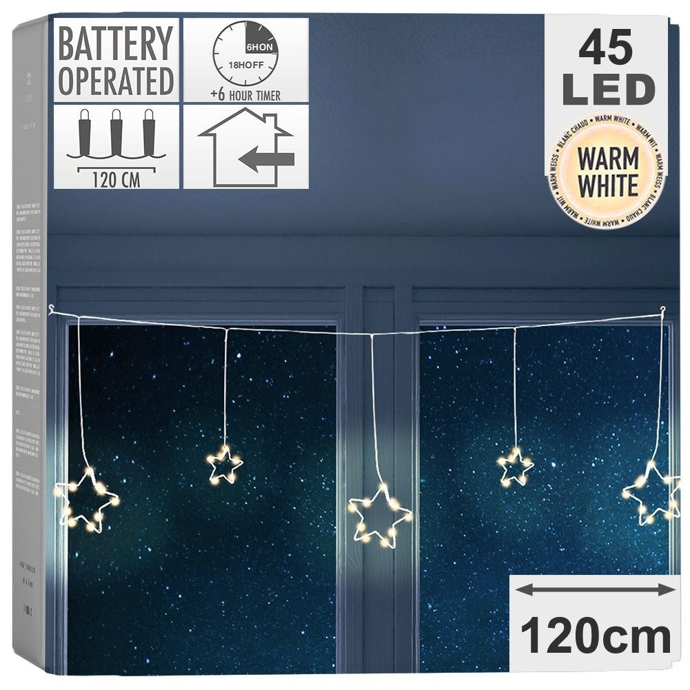String of lights with LED stars, 45 lights, 1.2 meters long
