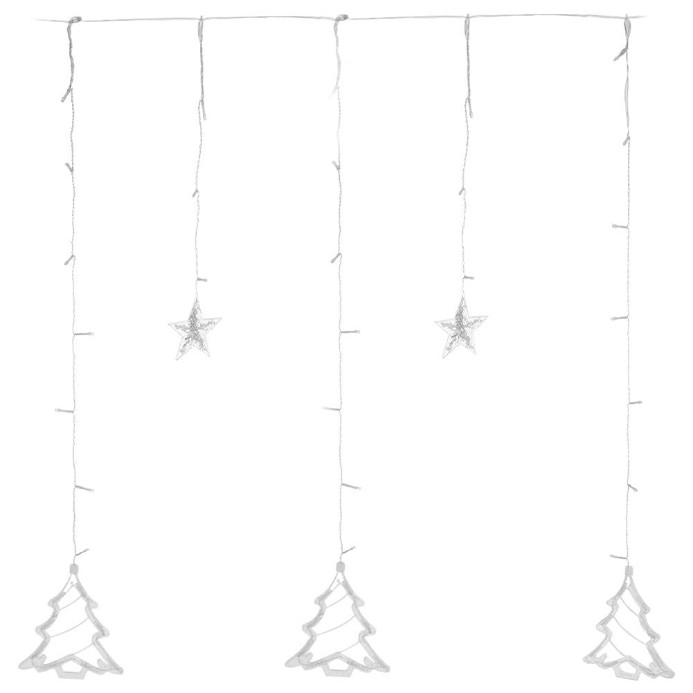 String of lights with stars & fir trees - 138 LEDs, 8 light modes