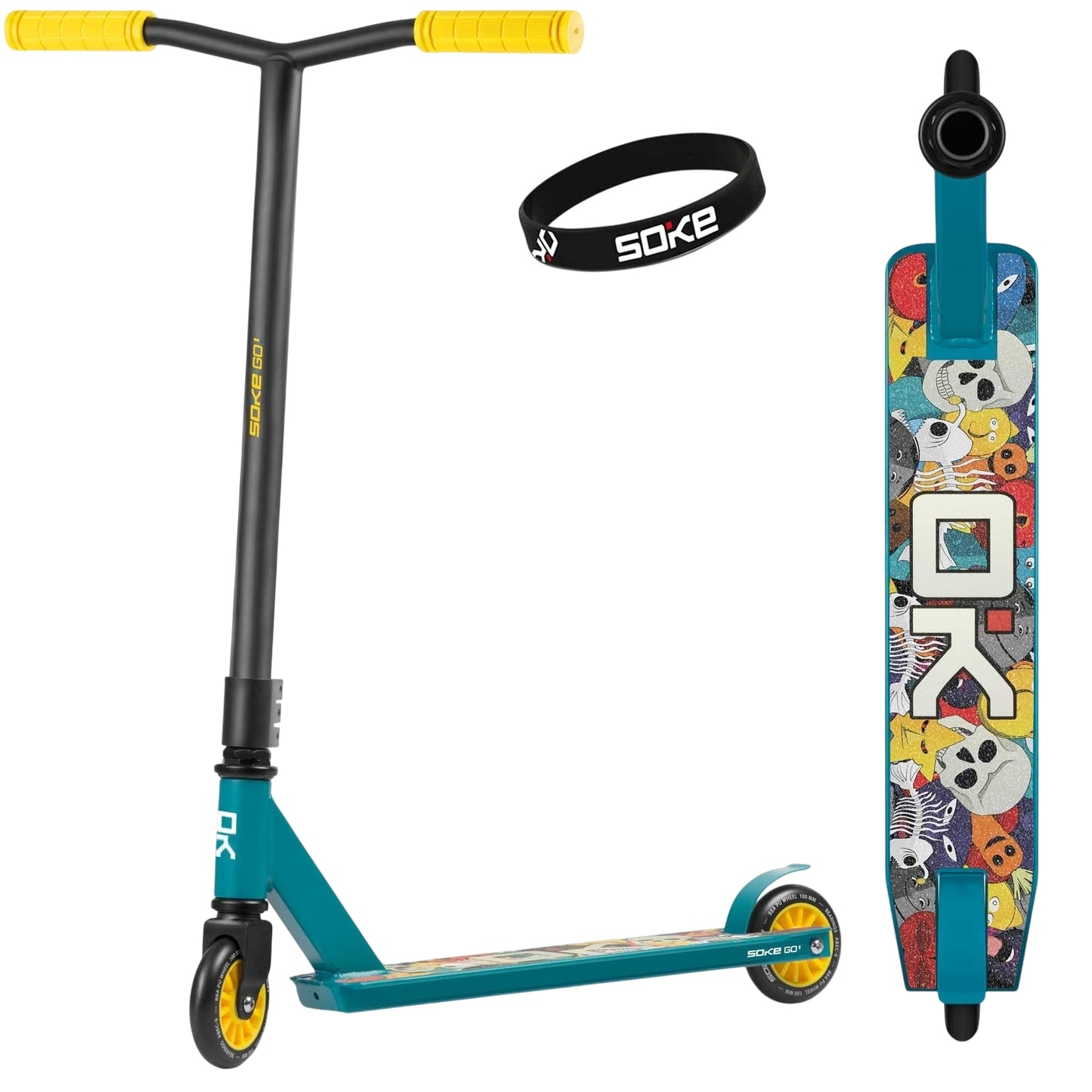 Stunt Scooter with ABEC-9 Bearings, Yellow-Blue