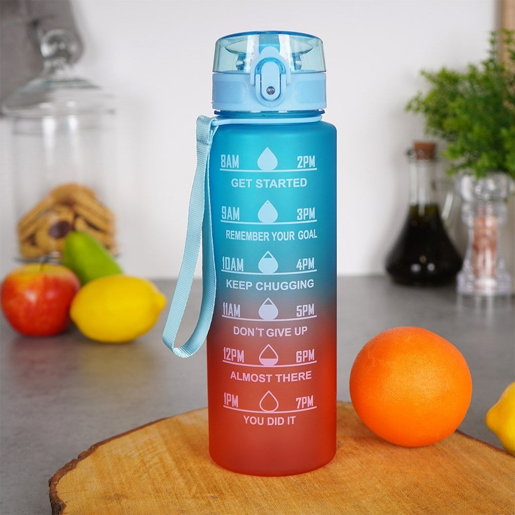 Stylish 1L Water Bottle with Ombre Design and Inspirational Texts