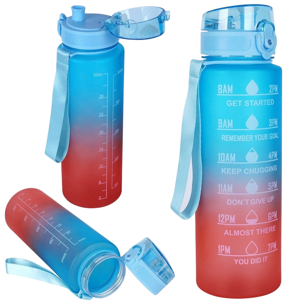 Stylish 1L Water Bottle with Ombre Design and Inspirational Texts
