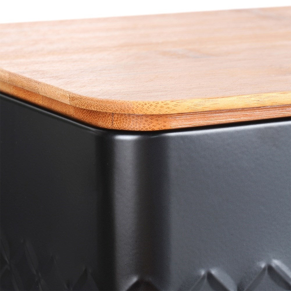 Stylish Black Metal Bread Box with Cutting Board Lid