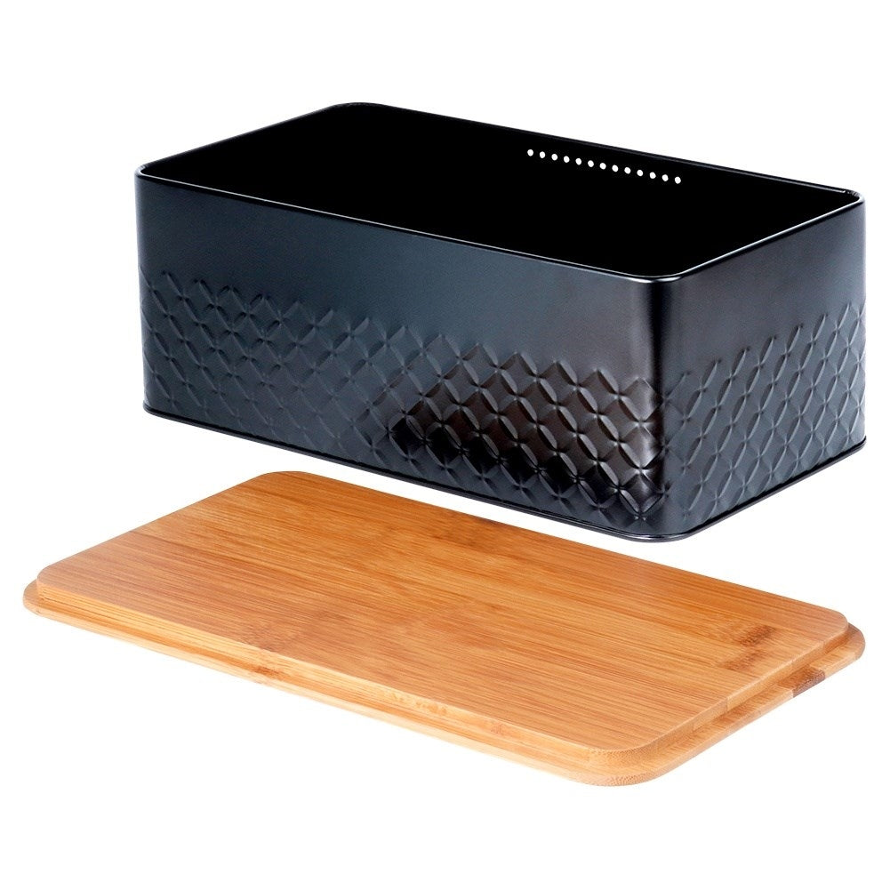 Stylish Black Metal Bread Box with Cutting Board Lid
