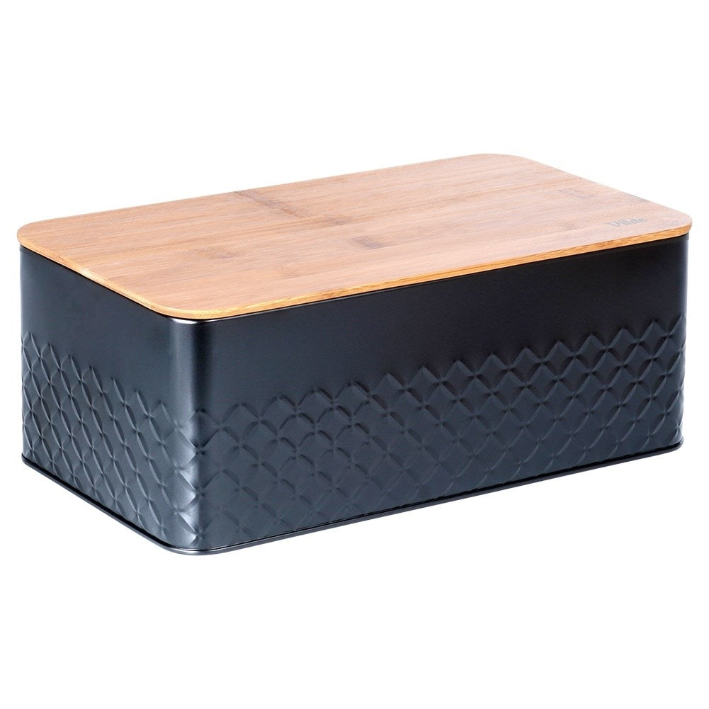 Stylish Black Metal Bread Box with Cutting Board Lid