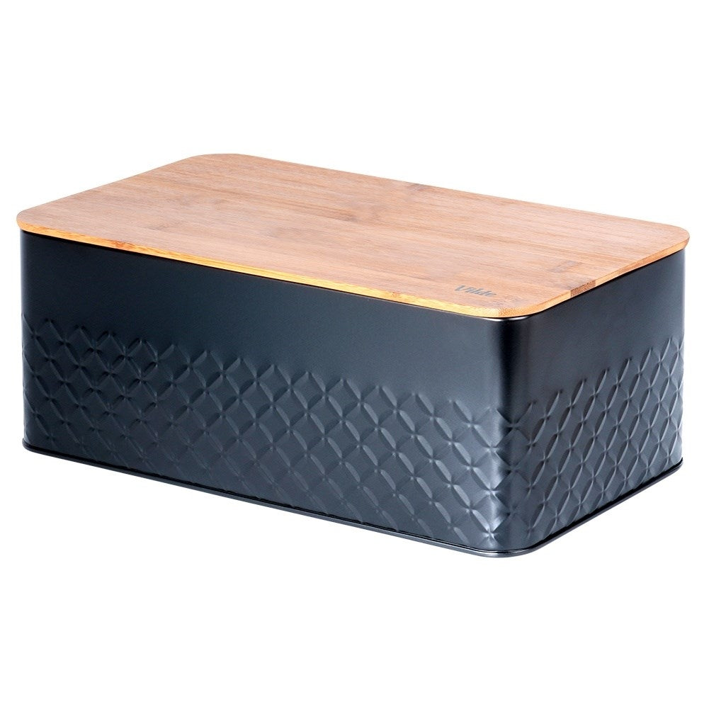 Stylish Black Metal Bread Box with Cutting Board Lid