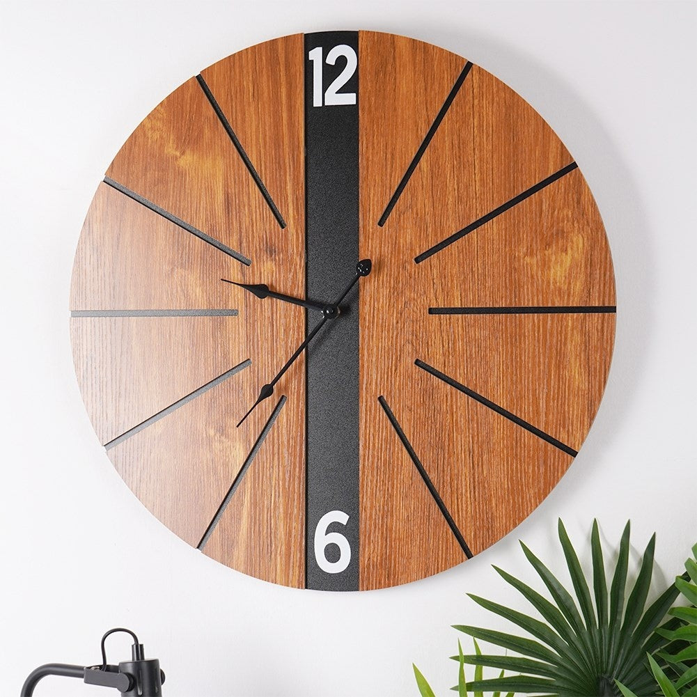 Stylish Black Wall Clock 60 cm in MDF and Metal