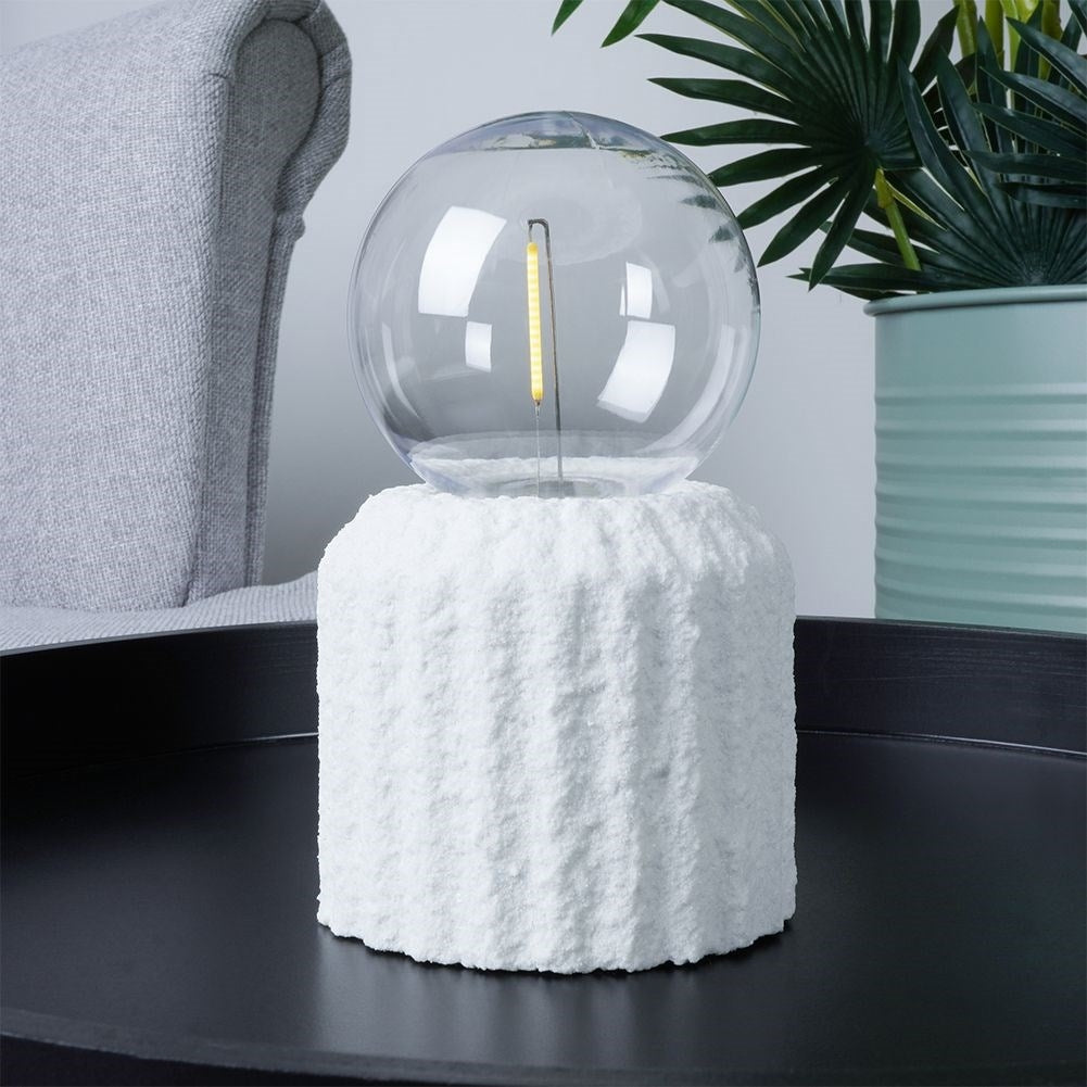 Stylish LED table lamp, battery operated, cement finish base