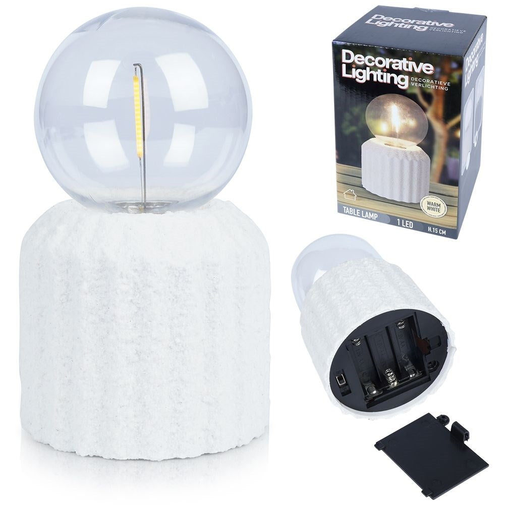 Stylish LED table lamp, battery operated, cement finish base