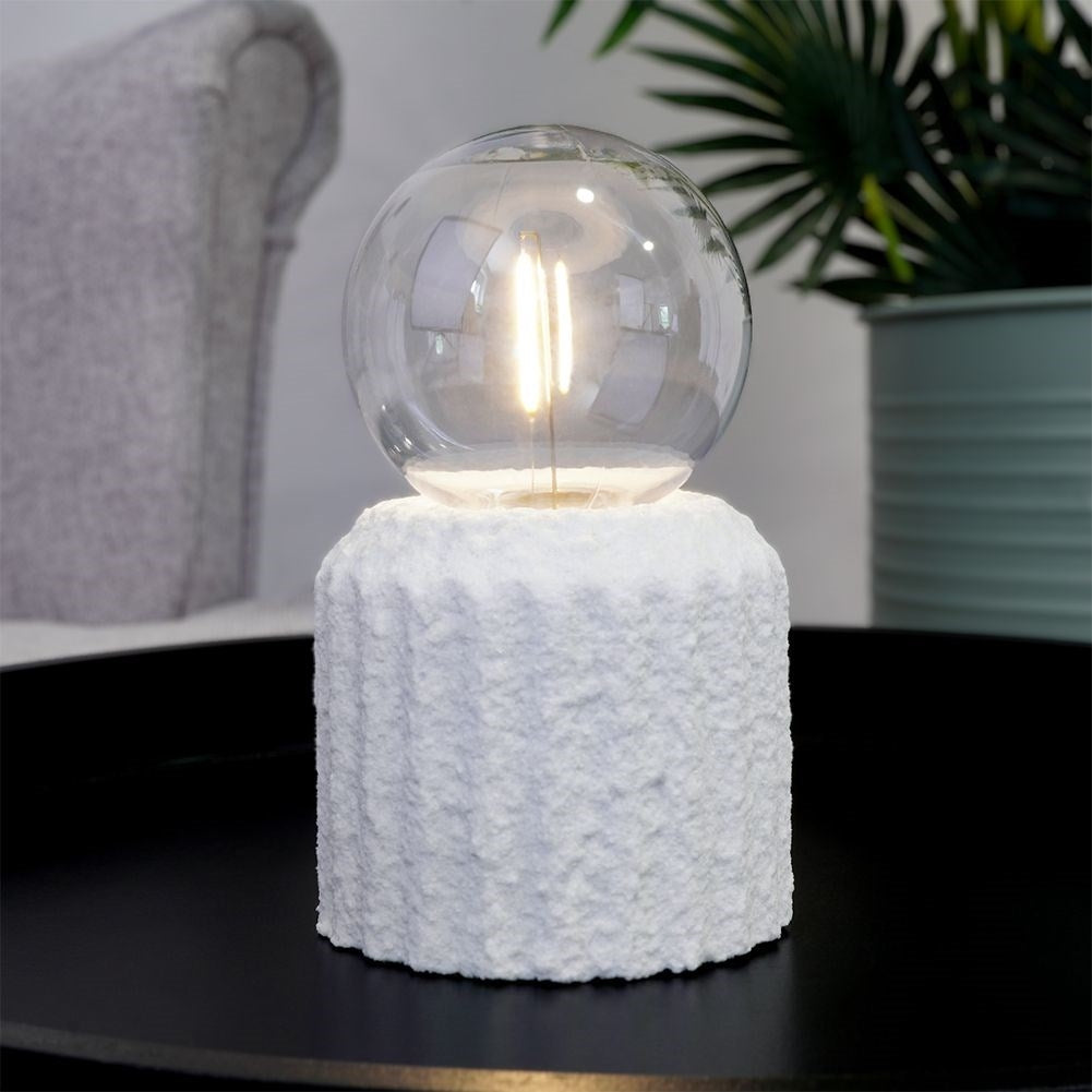 Stylish LED table lamp, battery operated, cement finish base
