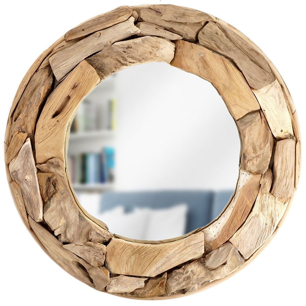 Stylish Mirror with Wooden Frame - 51 cm Diameter