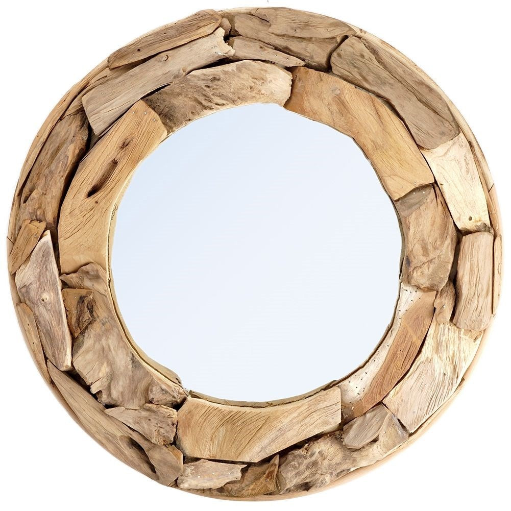Stylish Mirror with Wooden Frame - 51 cm Diameter