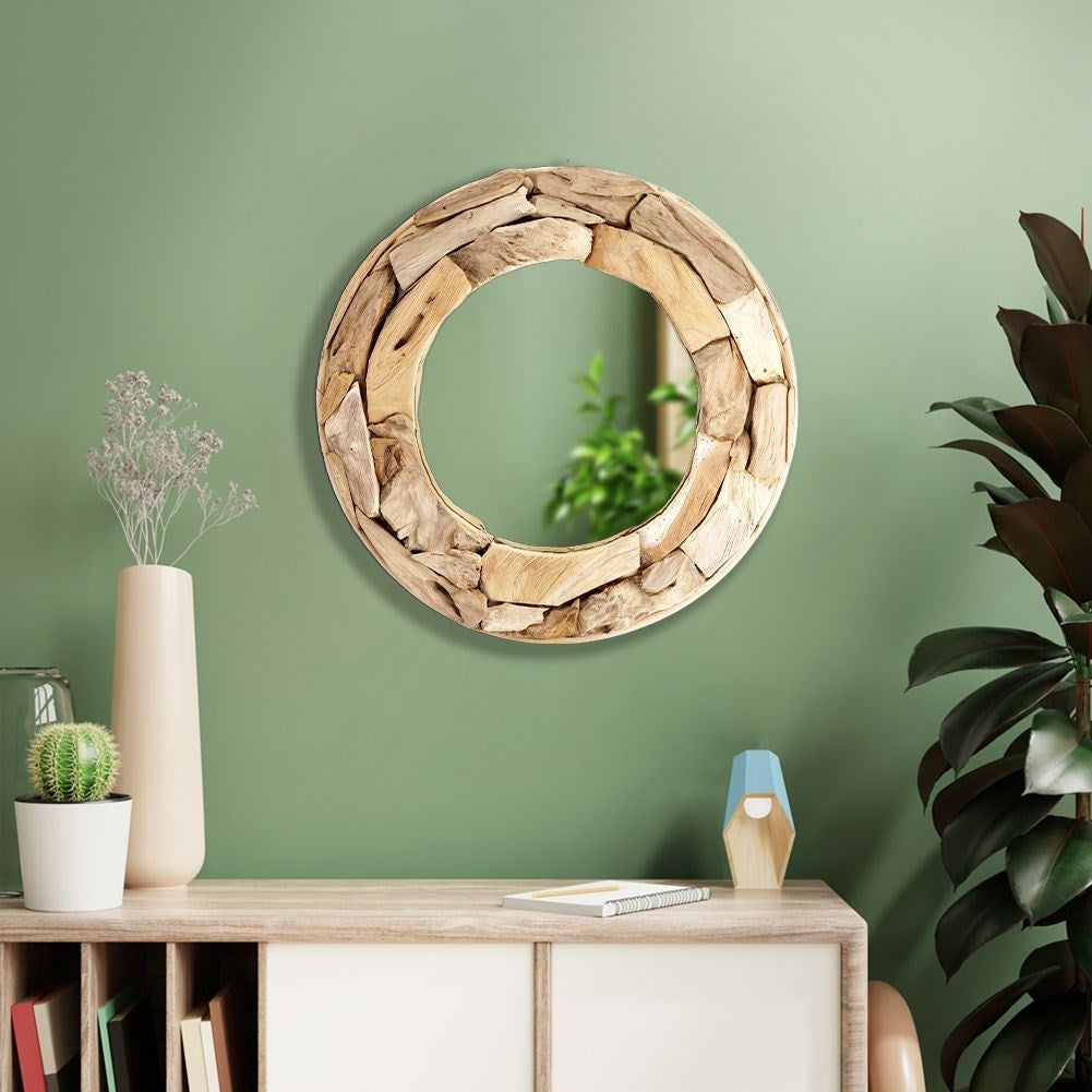 Stylish Mirror with Wooden Frame - 51 cm Diameter