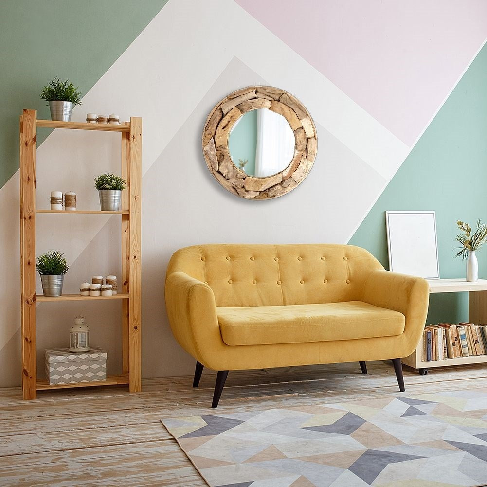 Stylish Mirror with Wooden Frame - 51 cm Diameter