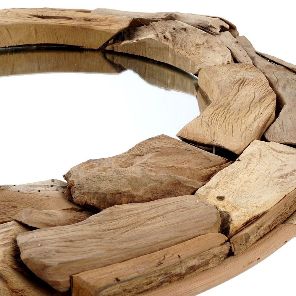 Stylish Mirror with Wooden Frame - 51 cm Diameter