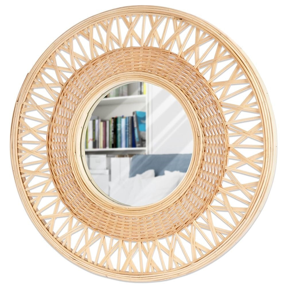Stylish Wall Mirror with Bamboo and 56 cm Diameter