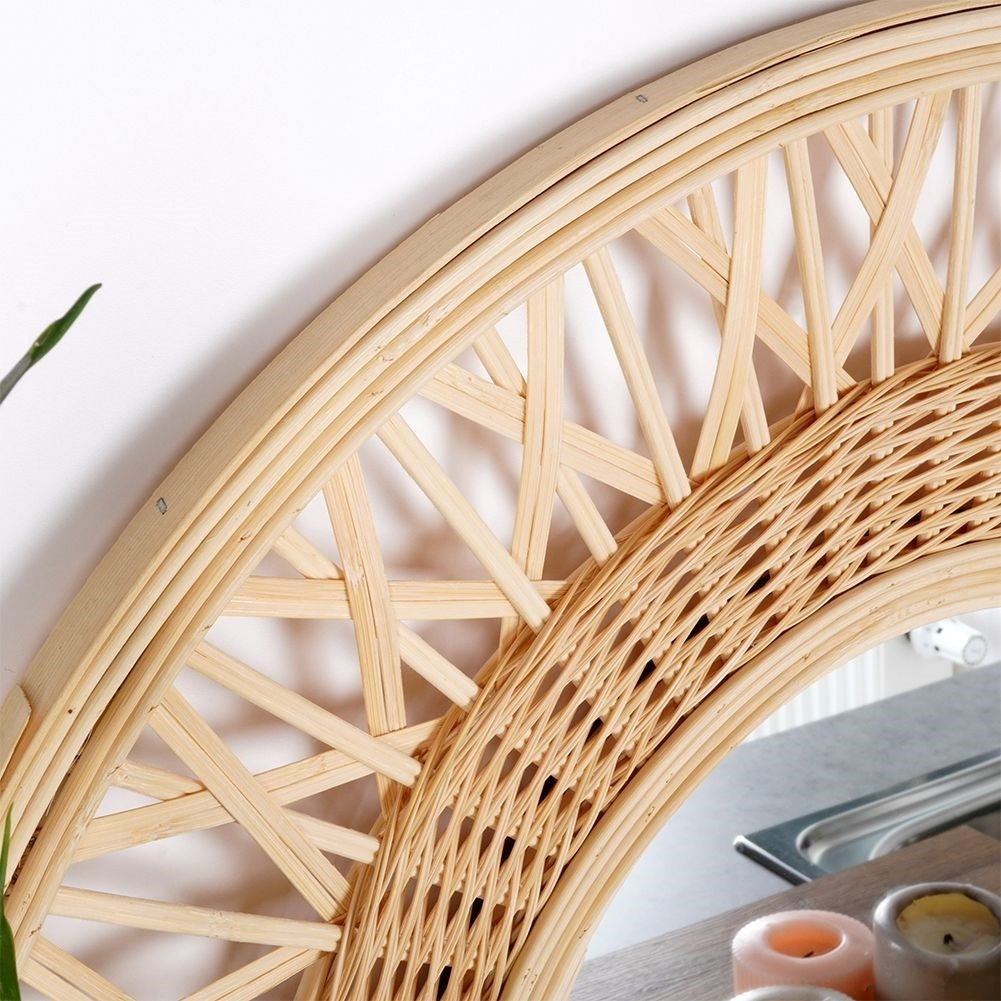 Stylish Wall Mirror with Bamboo and 56 cm Diameter