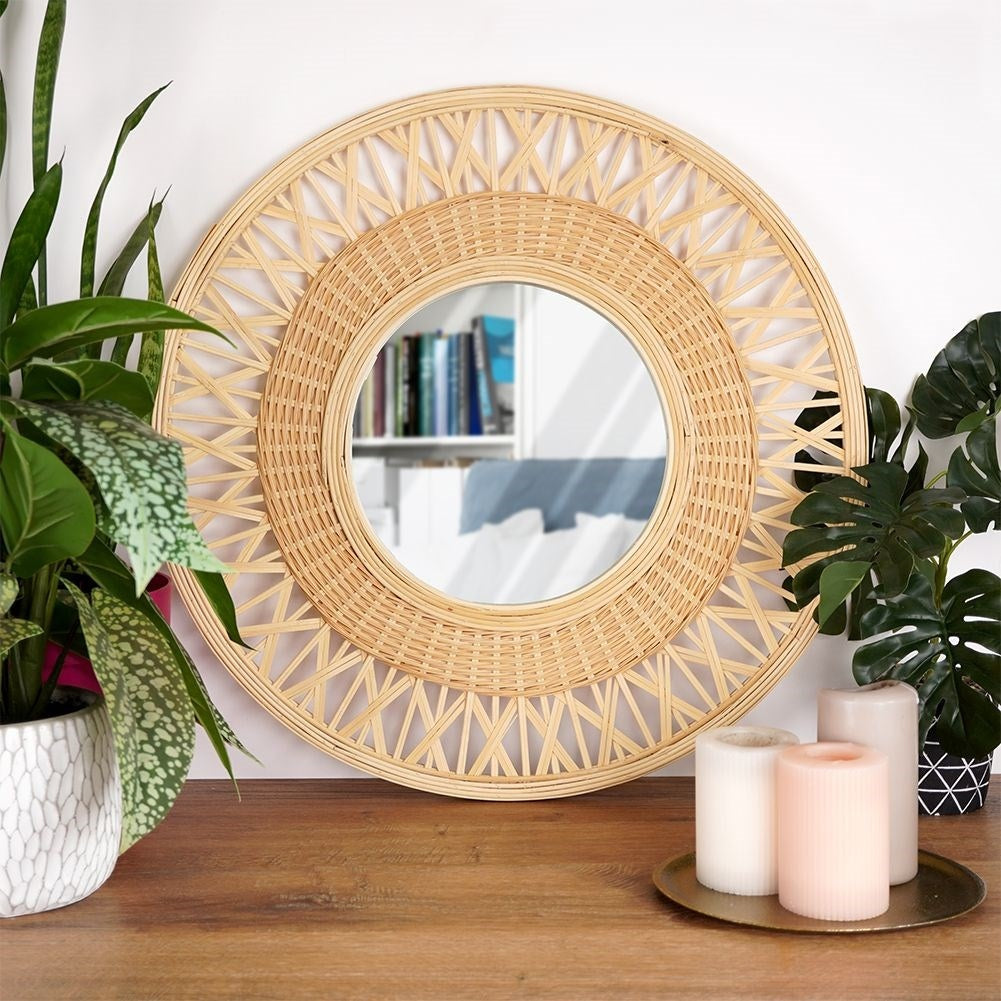 Stylish Wall Mirror with Bamboo and 56 cm Diameter