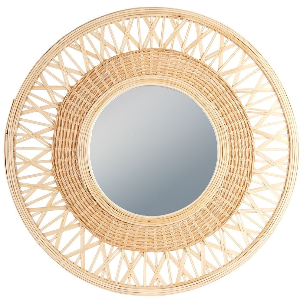 Stylish Wall Mirror with Bamboo and 56 cm Diameter