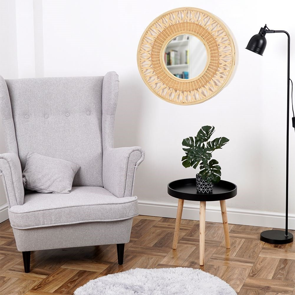 Stylish Wall Mirror with Bamboo and 56 cm Diameter